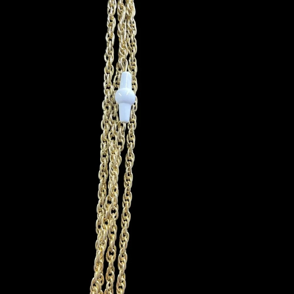 Gold Tone Layered Chain Necklace Cross Accents Minimalist Boho Vintage Chic
